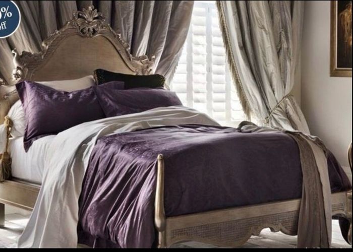 Superking French style bed  plus  bedside cabinets plus silk curtains