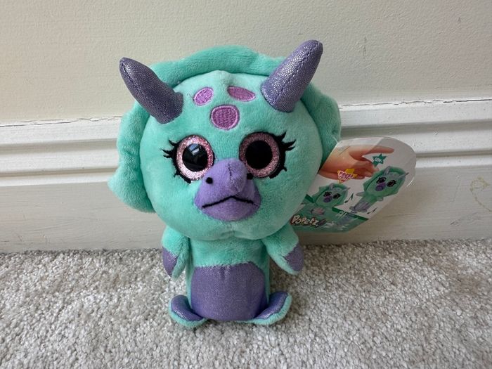 Popetz Triceratops Dinosaur Jumping Plush Toy Sot Teal Purple NO Sounds Eolo Toys Used Please see photos