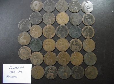 Great Britain. Edward VII. 33 coins x half penny (1902-1910)