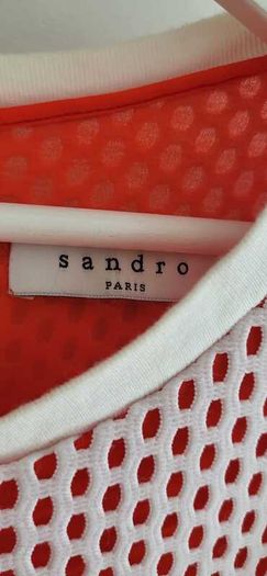 SANDRO Paris White Mesh and Coral layered top Sz 3 (Fit 10-12UK) - Rrp 175 (New)