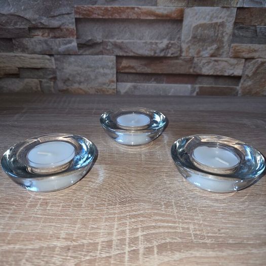 3 NEW Glass Tealight candle holders with candles included
