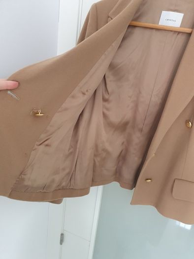 VINTAGE CRISTAL camel crop blazer with gold buttons Sz 14