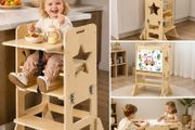 Toddler Tower, Wooden, 6 in 1 Kitchen Step Stool for Kids 1-5, Montessori Weaning Table and Chair Set
