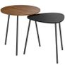Set of 2 nesting coffee tables, contemporary metal frame side tables, round and triangular, walnut and black Image 6
