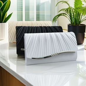 Elegant Striped Clutch Handbag with Detachable Shoulder Strap