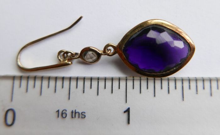 Vintage 925 Sterling Silver Gold Plated Amethyst Hook Drop Earringss