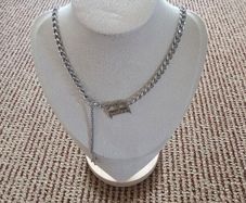 Chunky Chain Necklace with Pink B Pendant