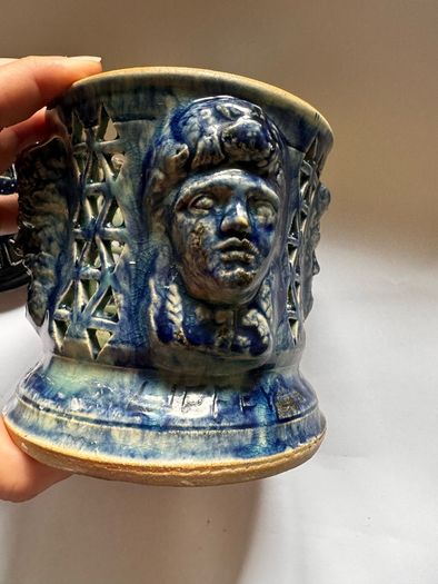 Rare Michael Kennedy Studio Pottery River of Ireland For-Faced Lidded Jar