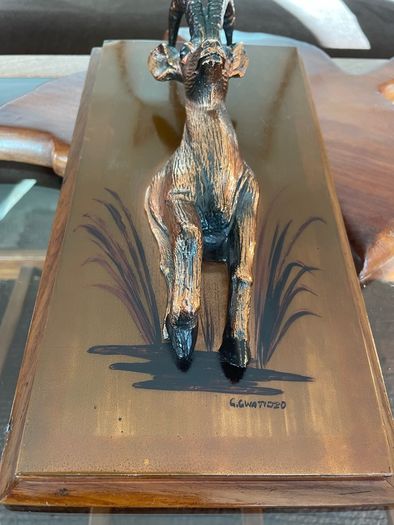 Rare Vintage Rhobard Rhonya Rhodesia Teak and Copper Sable Antelope Mounted Plaque