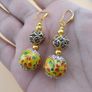 Afghani Handcrafted Yellow Colorful Enamel & Sparkling Brass Beaded Drop Earrings Vintage Ethnic Image 9