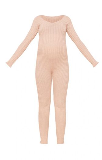 Maternity Oatmeal Long Sleeve Knitted Jumpsuit