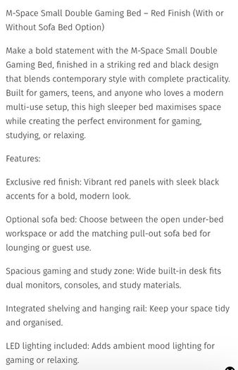 Gaming bed (small double and sofa bed)