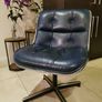 Set Of Four 1960's Vintage Charles Pollock Leather And Chromed Executive Chairs In Dark Blue Image 2