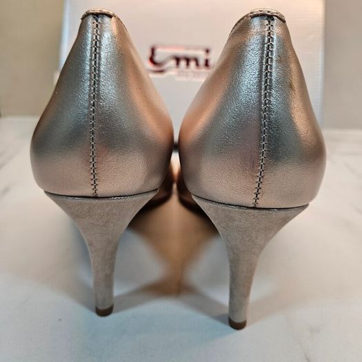 Emis new collection court champagne bow detail medium heel leather shoes UK6.5 EU 40 new & boxed
