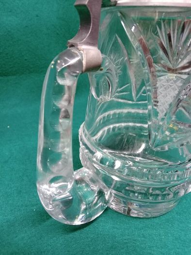 Vintage German Crystal Glass Beer Stein  / Tankard /  Lidded