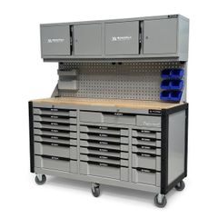 68" Tool Boxes With 19 Drawers Top Cabinets + Pegboard