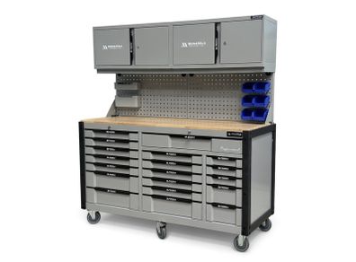 68" Tool Boxes With 19 Drawers Top Cabinets + Pegboard