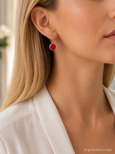 Vintage 925 Sterling Silver & Red Coral Gemstone Earrings