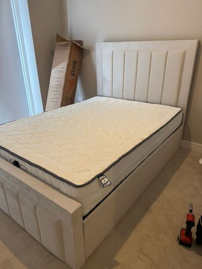 New Ottoman Upholstered Bed, Double Bed with Hydraulic Lifting Bar, Height Adjustable Padded Headboard, Metal Slatted Frame, Youth Bed, Adult Bed