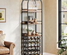 Wine rack, bottle rack, wine stand, metal with glass holder and wine storage for cellar, bar and storage room