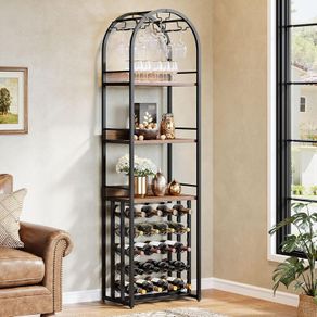 Wine rack, bottle rack, wine stand, metal with glass holder and wine storage for cellar, bar and storage room