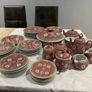 Chinese dinner set, porcelain Longevity Wan Shou Wu Jiang red famille rose, 48pc, no damage, Kilternan D18 Image 4