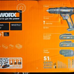 WORX WX370.2 20V Combi Hammer Drill Kit - 2 Batteries + 51pc Set