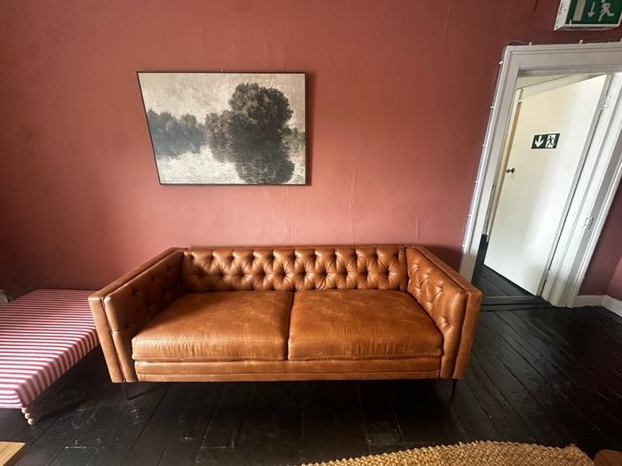 Brown Mid Century Modern Sofa with Tufted Back