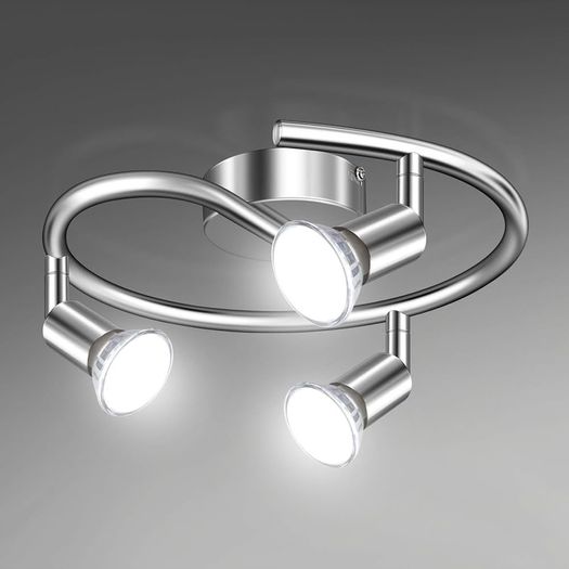 LED Ceiling Light Rotatable, 3 Way LED Ceiling Spotlight, Chrome & Swivelling Design, Including 3 X 4W GU10 LED Bulbs (450LM, Cool White 6000K),for Kitchen, Living Room, Bedroom