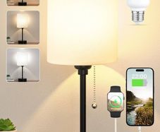 NEW SALE | Bedside Lamps, Table Lamp with USB C+A Ports, 3 Color Temperatures - Lamp with Pull Chain Switch White Linen Shade, Small Bedroom Lamp
