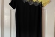Sandro Black and Yellow Mini Dress with Lace - Size 8
