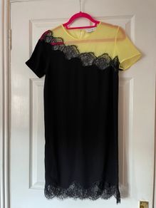 Sandro Black and Yellow Mini Dress with Lace - Size 8