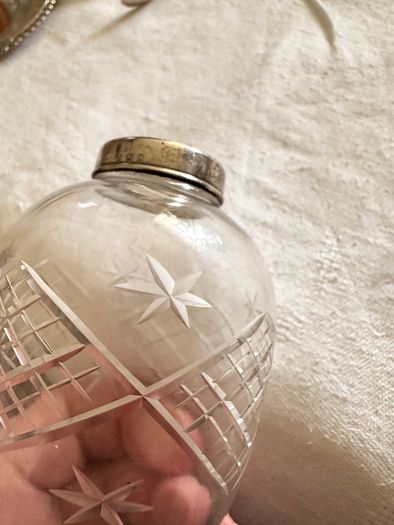 Antique elegant Edwardian style silver collared cut glass vase