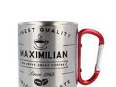 300ml Stainless Steel Personalised Mug with Red Carabiner Handle