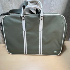 Lacoste Green and White Canvas Travel Bag with Shoulder Strap