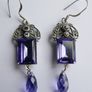 Vintage Sterling Silver 925 Dainty Violet Crystal and Silver Earrings 8,8g Image 7