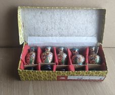 Chinese Cloisonne Vase Miniature Set Wood Base Stands Enamel Vtg Antique