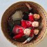 FIGURINE - RARE 1920s Door of Hope Mission Dolls Shanghai - SET OF 4 - 10 inch / 25cm - Pear Wood - Family Set Image 2