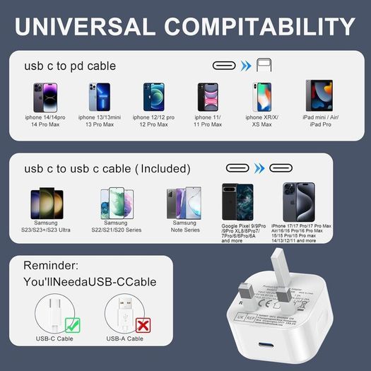 Fast Charger USB C for iPhone 17 16 15 Charger 40W 1M Apple Type C to C Charging Cable and Plug UK USBC Power Adapter Fast Charge for New i Phone Air/17 Pro Max/16e/16 Plus/16 Pro Max,Lead and Head