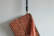 Beaded Coral &amp; Gold Clutch / Wristlet Bag with Tassel