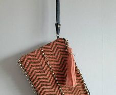 Beaded Coral & Gold Clutch / Wristlet Bag with Tassel
