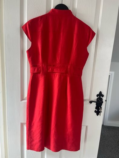 Calvin Klein Red Linen Belted Shirt Dress - Size Medium US 8 / UK10