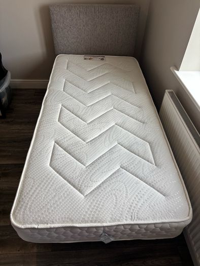 Single Grey Upholstered Divan Bed Mattress - Want Gone ASAP