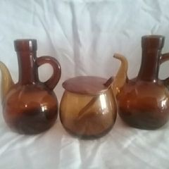 Amber Glass Condiment Set