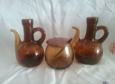 Amber Glass Condiment Set