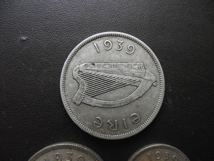 1939 Irish Republic. Set of 3 Silver Coins: Half Crown&Florin&Shilling