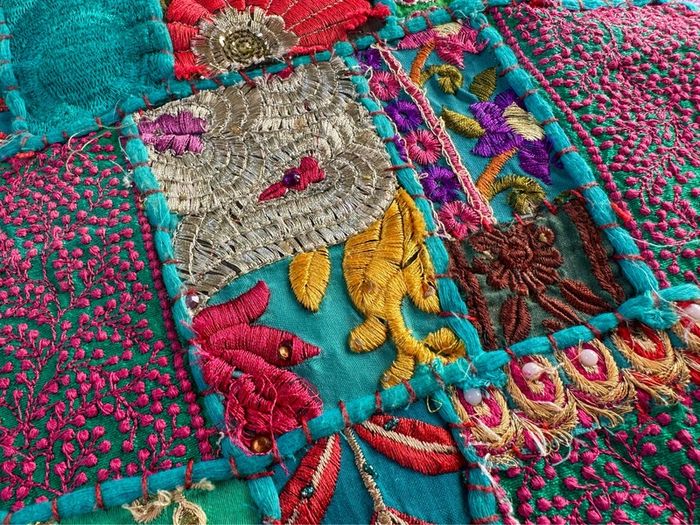 Pair of Handmade Indian Patchwork Embroidered Cushion Covers