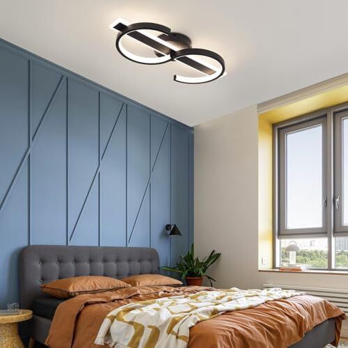 Modern Ceiling Lights LED, 45cm Black Dimmable Ceiling Lights Fixtures LED with Remote Control for Living Room Dining Room Bedroom Kitchen Hallway Offcie Indoor Light - 35W