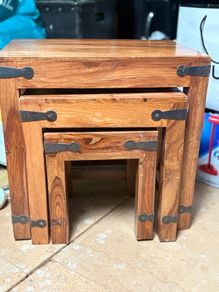 Solid Indian Sheeham Wood Nest of 3 Tables