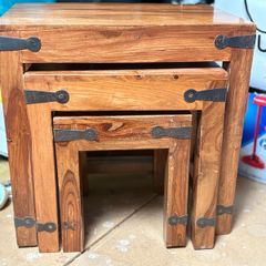 Solid Indian Sheeham Wood Nest of 3 Tables